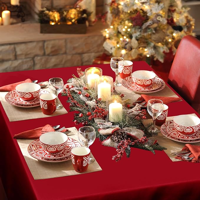 sancua Square Tablecloth - 70 x 70 Inch - Water Resistant Spill Proof Washable Polyester Table Cloth, Decorative Fabric Table Cover for Dining Tables, Buffet Parties, Christmas Red