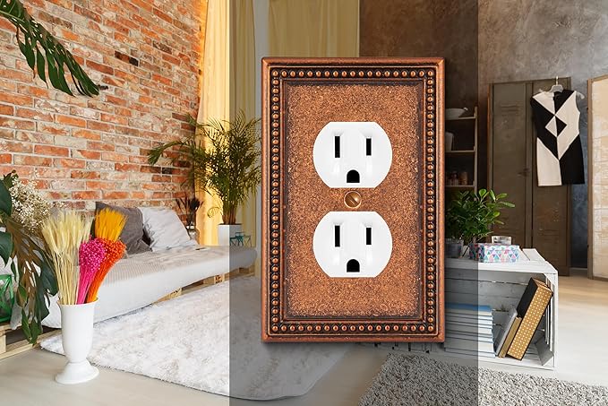 Henne Bery Raised Pearls Decorative Wall Plate Switch Plate Outlet Cover (Single Duplex 3PK, Sponged Copper)