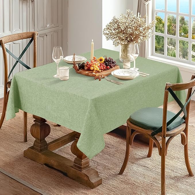 JIUZHEN Rectangle Table Cloth Faux Linen Farmhouse Tablecloth Wrinkle and Stain Resistant Decorative Fabric Table Cover for Kitchen, Dining Room, Parties and Camping, Sage Green, 70 x 108 Inch