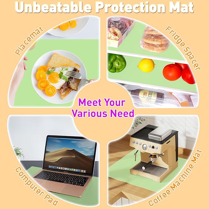 Silicone Placemat Set of 4,Heat Resistant Non-Slip Silicone Mat for Dining Table and Kitchen,Waterproof Wipeable Easy Clean Table Mat 15.8"x11.8" Ultra-Thin Semi-Transparent (Bright Green)