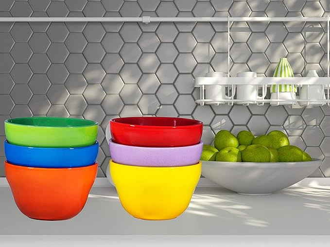 Bruntmor 8 oz Porcelain Bowls Set of 6 - for Ice Cream, Dessert, Soup, Small Side Dishes, Salad, Cereal, Rice - Microwave, Dishwasher and Oven Safe - Gradient Colors