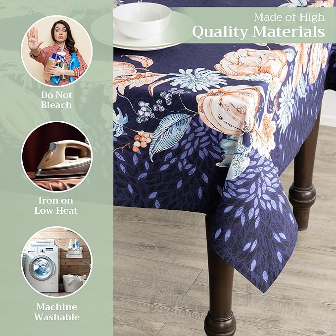 Maison d' Hermine Table Cloth Square Table 100% Cotton 60 x 60 Inches Fall Tablecloth Reusable Everyday Use for Thanksgiving Christmas Decorations Dining Farmhouse Party (Pumpkin Blues)