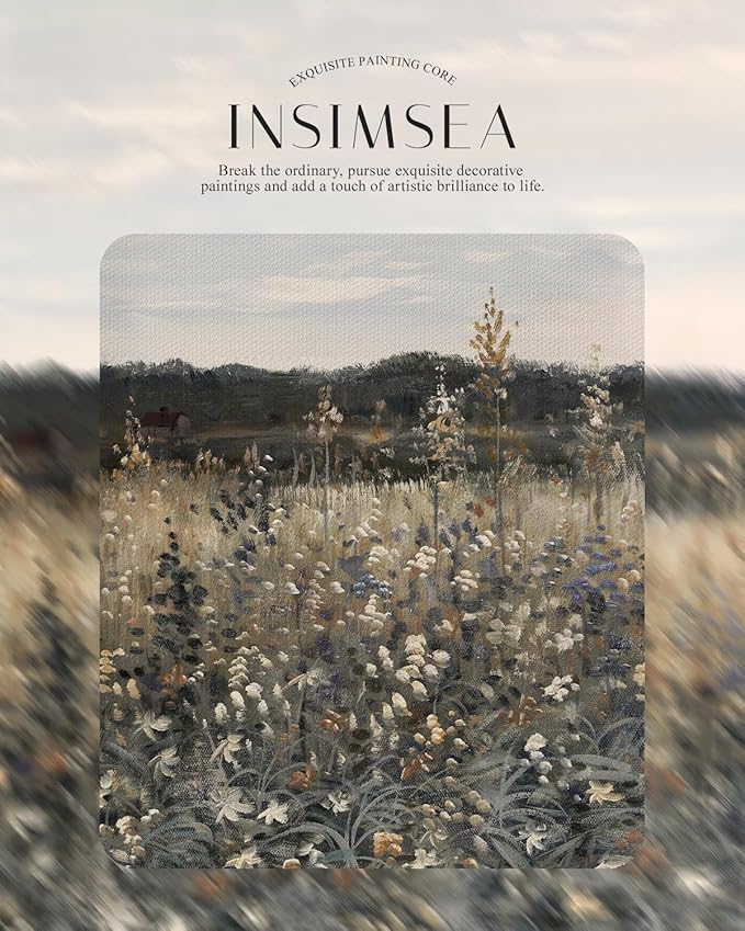 InSimSea Gold Picture Framed Wall Art, Living Room Bathroom Vintage Meadow with Flowers Pictures Wall Decor, Canvas Print Art, Home Farmhouse Decor, Antique Paintings with Frames 13x16inch