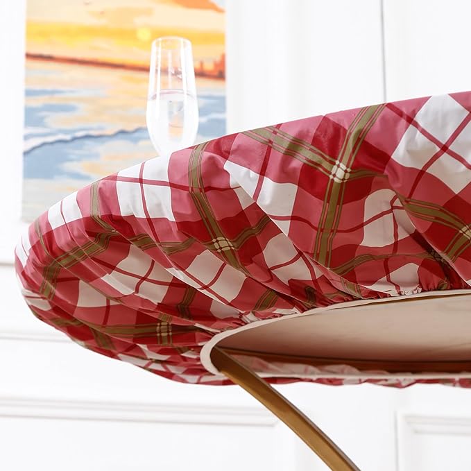 Walrus Round Vinyl Fitted Tablecloth with Flannel Backing Elastic Edge Design Table Cover Waterproof Oil-Proof PVC Table Cloth Stain-Resistant Best for 37"-44" Round