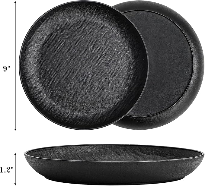 16 Pieces Large Deep Plastic Plates, 9 Inch Unbreakable Dinner Plates Reusable Lightweight Dishes, BPA Free Flat Round Dinnerware Microwave Dishwasher Safe for Kitchen Camping Picnic