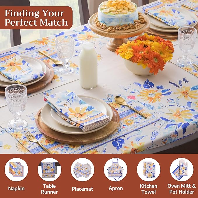Maison d' Hermine Table Cloth Rectangle Table 100% Cotton 70 x 108 Inches Tablecloth Reusable Decorative for Dining Room Farmhouse Home Valentines Day Decorations Spring Summer - Girassol