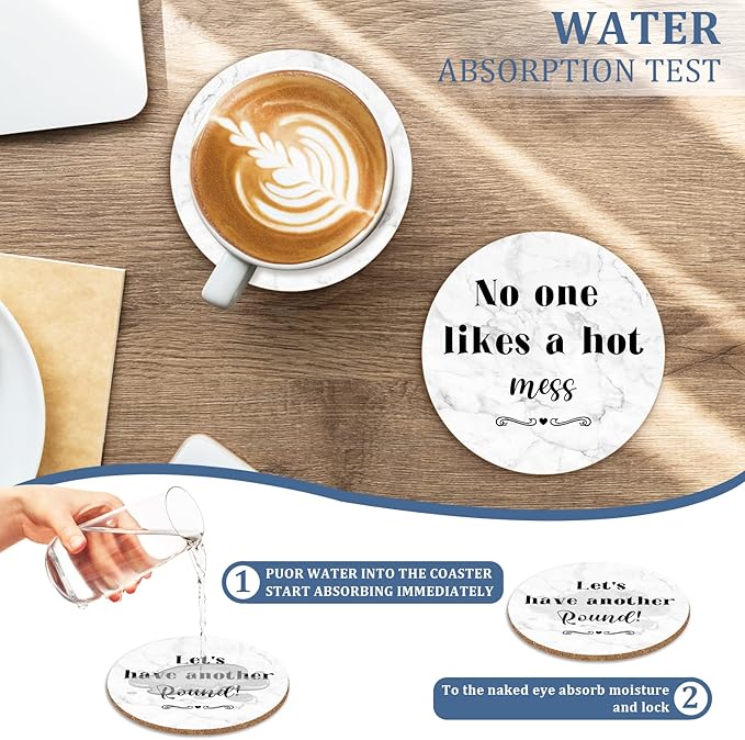 Funny Cork Drink Coasters Absorbent with Holder 6 Pcs Absorbing Stone Funny Drink Coaster Gift Set Housewarming New Home Apartment Kitchen House Decor Gift for Women Men