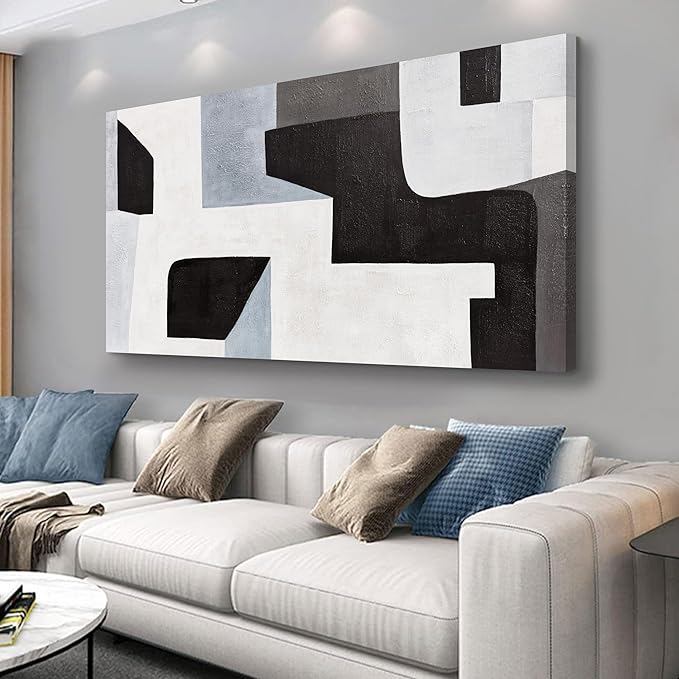 Abstract Wall Art Modern Minimalist Art Wall Decor Black Grey and Blue Irregular Shape Home Decor Canvas Art Wall Decor Abstract Wall Art Framed Artwork for Living Room Bedroom Office 29"x58"