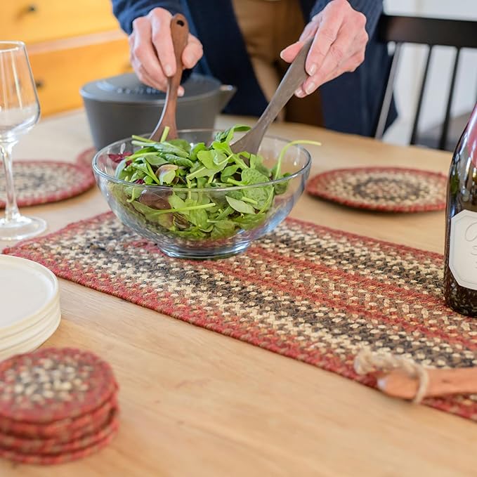 Homespice Chester Jute Braided Dinner Table Runner, Rustic Lodge Decor, Set of 2, Red Rectangle 8x28 - Rich Colors, Easy to Clean, Durable and Protects Furniture