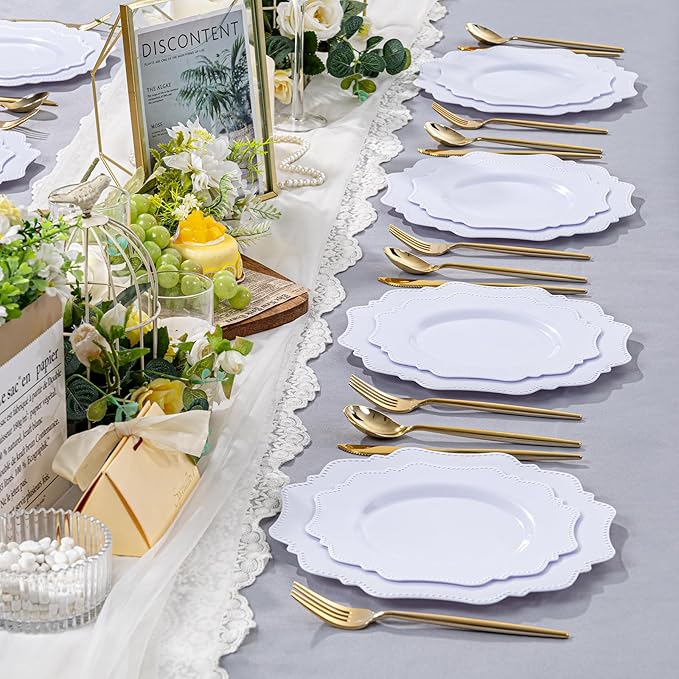 COLOSUS 60pcs 7.5 Inch White Plastic Dessert Plates,Premium Plastic Salad Plates,Heavy Duty Disposable Appetizer Plates for Thanksgiving Wedding and Everyday Use