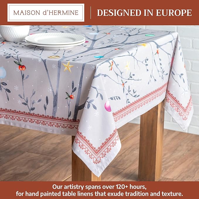 Maison d' Hermine Table Cloth Rectangle Table 100% Cotton 54 x 72 Inches Fall Tablecloth Reusable Everyday Use for Thanksgiving Christmas Decorations Dining Farmhouse Party (Fairy Christmas)