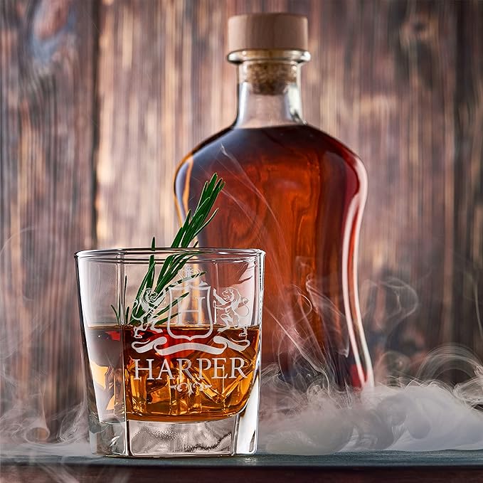 Customization Mill Set of 3, Monogrammed Whiskey Rocks Glasses w/ Name & Initial - Gifts for Men 9 Designs Personalized Bourbon Custom Birthday Dad, Old Fashioned Scotch