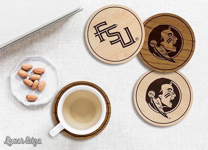 LazerEdge Florida State Seminoles Wooden Coaster Set - Cherry Wood - Officially Licensed Product - 4-Pack