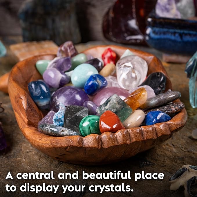 Curawood Carved Hands Offering Bowl - Crystal Holder for Stones, Rock Collection Holder, Crystal Display Storage Tray, Wooden Hands Bowl for Keys - Rock Display Case for Shelf, Stand, Altar Decor (L)