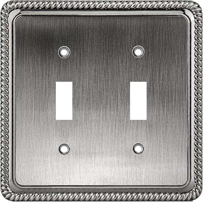 Henne Bery Rope Edge Decorative Wall Plate Switch Plate Outlet Cover (Double Toggle, Heirloom Silver)