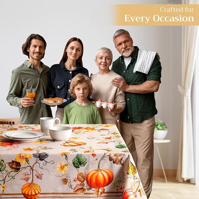 Maison d' Hermine Table Cloth Rectangle Table 100% Cotton 60 x 108 Inches Fall Tablecloth Reusable Everyday Use for Thanksgiving Christmas Decorations Dining Farmhouse Party (Potiron)
