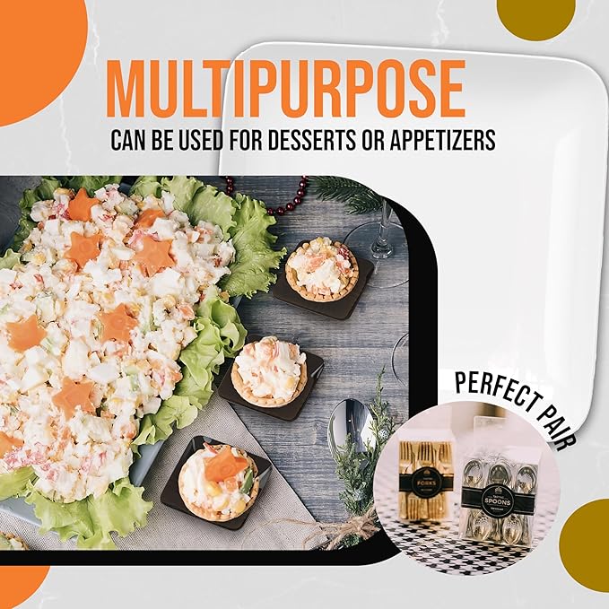 Exquisite Tiny Mini Appetizer Plates - 480 Pack 2.4 In. x 2.4 In. Black Disposable Dessert Plates - BPA Free Small Plastic Plates for Weddings