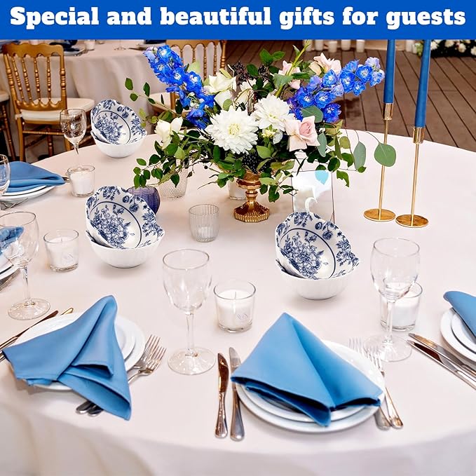 12 Pcs Wedding Favors for Guests Small Ceramic Bowl Bulk Gifts Set 3.3 Inch Floral Design Mini Dipping Sauce Dish with Card Box for Bridal Pooja Baby Shower Birthday Guest Gift (Blue)