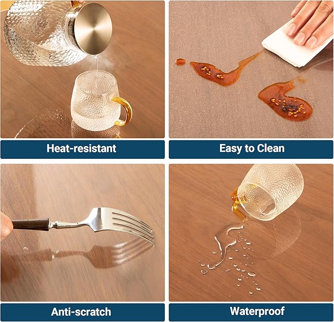 Clear Table Cover Protector Rectangle 42 x 78 Inch, 2.0mm Transparent Plastic Table Protector Waterproof, Anti-Scratch Clear Desk Mat for Office Desktop Dresser Dining Table, FDA Compliant