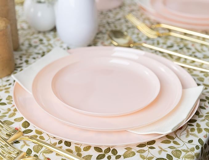 [30 Pack 6.3''] Pink Plastic Party Plates Edge Collection Premium heavyweight Elegant Disposable Tableware Dishes