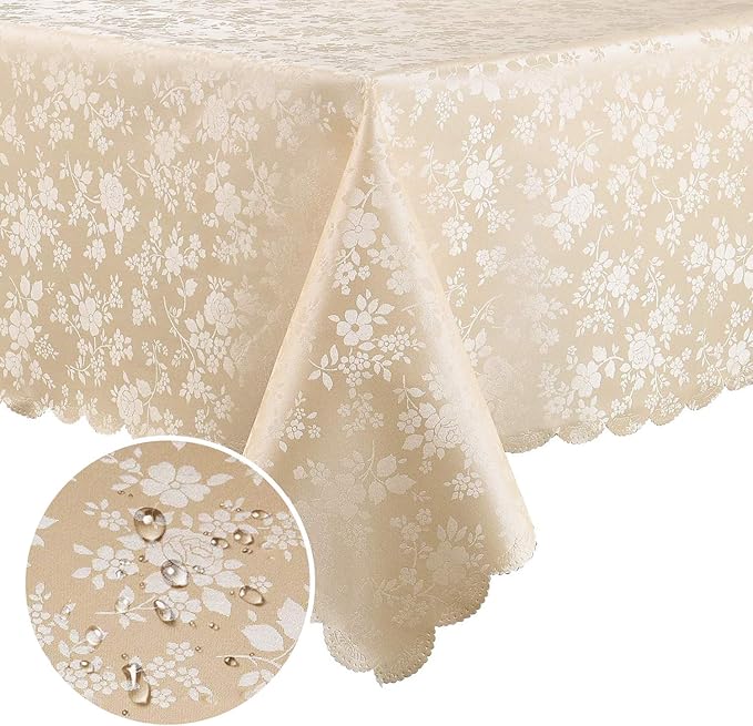 Smiry Rectangle Table Cloth, Waterproof Heavy Duty Vinyl Tablecloths, Wipeable Washable Table Cover for Kitchen and Dining Room (Beige, 52" X 70")