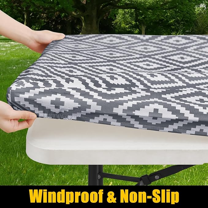 Smiry Rectangle Table Cloth Cover, Waterproof Elastic Fitted Picnic Tablecloth for 6 Foot Tables, Wipeable Flannel Backed Vinyl Tablecloths for Camping, Dining, Outdoor (Grey, 30" x 72")