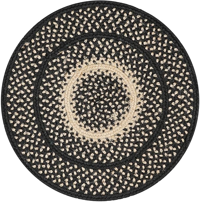 Homespice Manchester Jute Woven Round Placemats Set of 6, 15", Country Primitive Decor, Black and Tan Table Mats - Vibrant Colors, Durable, Easy to Clean and Protects Furniture