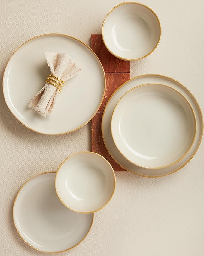 Plates and Bowls Sets for Family of 6, Ceramic Dinnerware Sets, Kitchen Dish Set, Microwave & Dishwasher Safe Dishware, Highly Durable Reactive Glazed Dinner Set, Yellow White