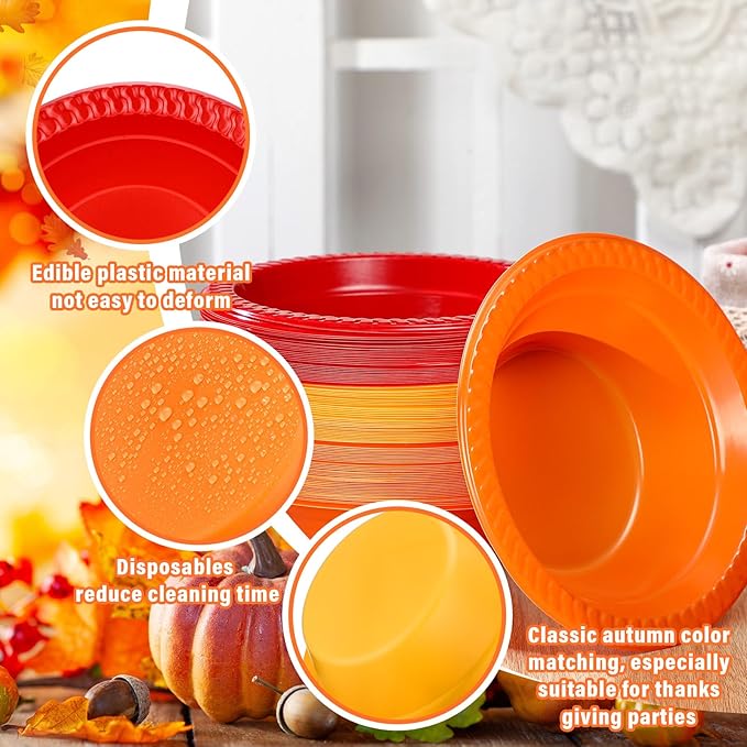 Layhit 100 Pcs Thanksgiving Plastic Bowls 12 oz Disposable Salad Yellow Red Orange Plastic Serving Autumn Party Supplies Candy Snack Bowls for Thanksgiving Harvest Party Picnic