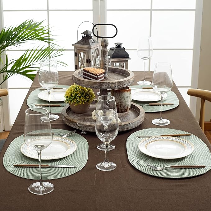 FunWheat Oval Braided Placemats Set of 8 Table Mats for Dining Tables Washable Heat Resistant Place Mats for Indoor Outdoor Use 12 x18 Inch(Oval Fog Green, 8pcs)