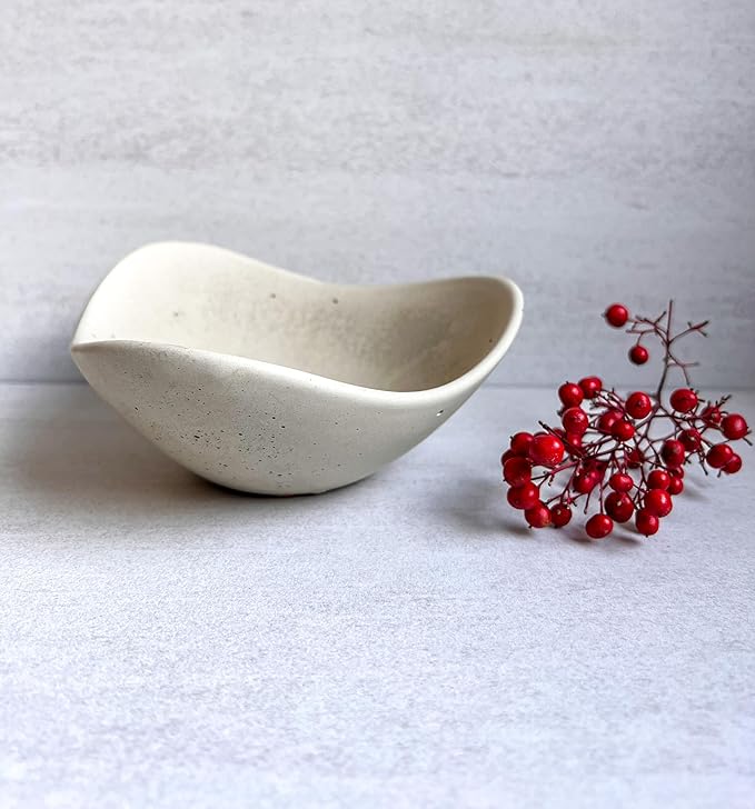 Wavy Concrete Bowl, Minimalist Key Bowl, Modern Cement Bowl, Entrway Catchall, Home Decor for Coffee Table, Jewlery Dish, Air Plant Holder, Small Stone Bowl (Small)