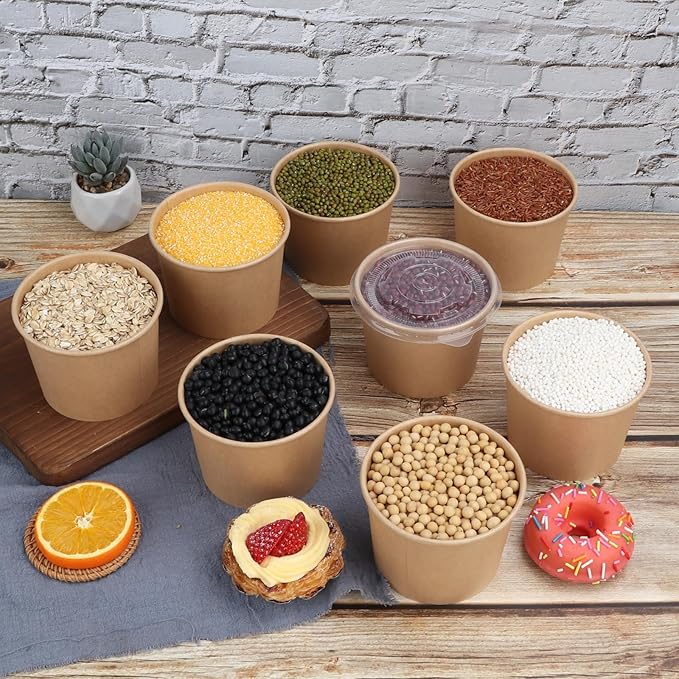 20 oz Disposable Kraft paper bowls with lids, Food containers Soup Bowls Party Supplies Treat Bowls 45 Pack