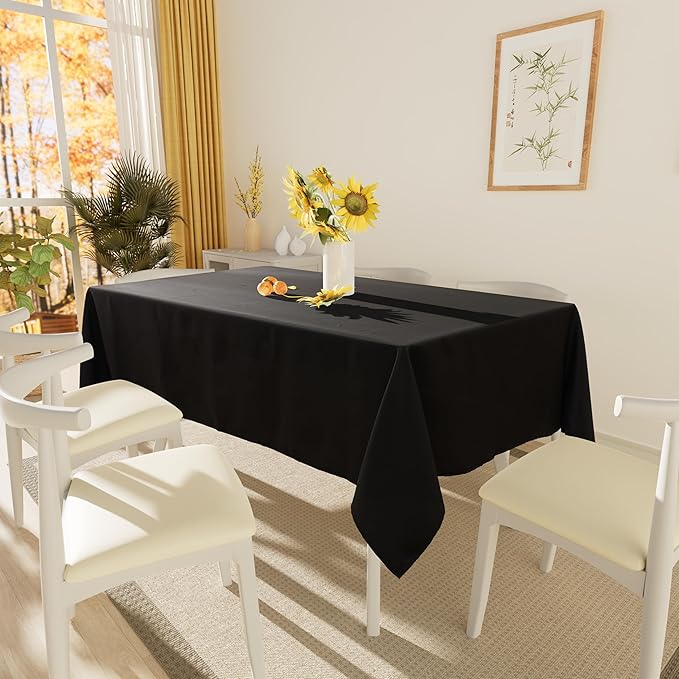Smiry Square Table Cloth, Waterproof Anti-Scratch Polyester Tablecloth, Decorative Washable Fabric Table Cover for Dining, Buffet, Parties and Outdoor, 54x54, Black