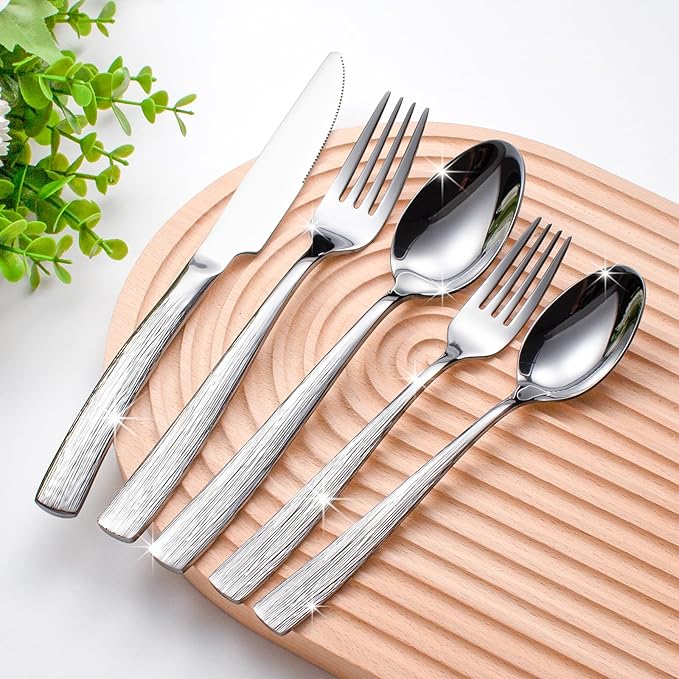 20-Piece Silverware Set for 4, CITESANA Heavy Duty Stainless Steel Flatware Set with Ripple Handles, Mirror Polished Kitchen Cutlery Set