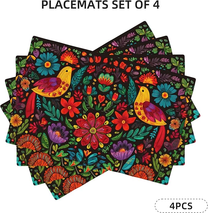 Mexican Placemats Set of 4 Washable Table Place Mats for Dining Kitchen Party Decor