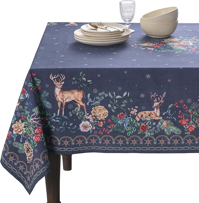 Maison d' Hermine Table Cloth Rectangle Table 100% Cotton 70 x 108 Inches Fall Tablecloth Reusable Everyday Use for Thanksgiving Christmas Decorations Dining Farmhouse Party (Christmas Joy)