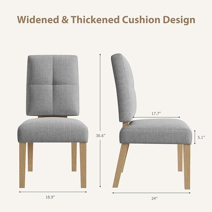 Wooden Dining Chairs Set of 2, Dining Room Chairs with Wood Legs, Cloud-Like Cushion & Reinforcement Structure Design for Kitchen/Living Room/Restaurant, Easy Assembly