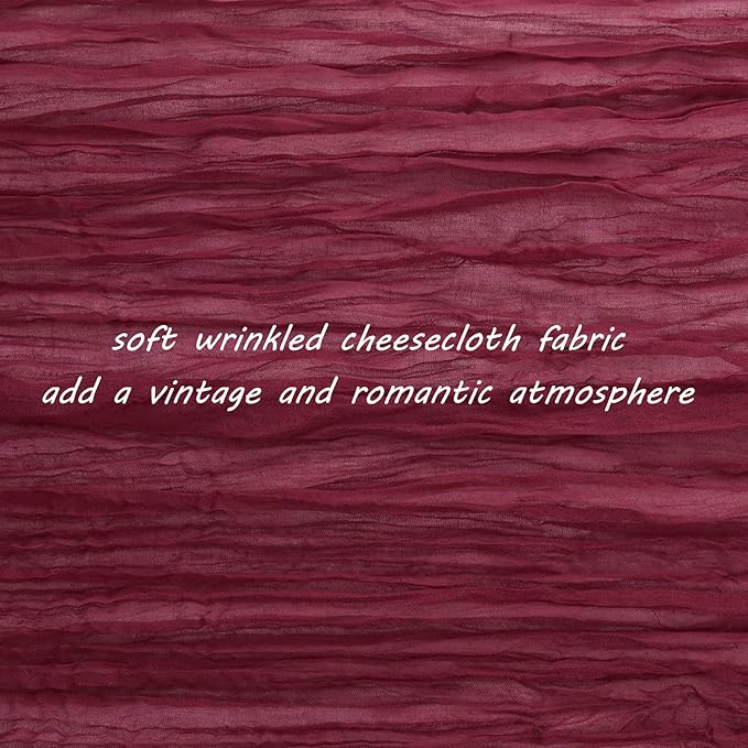 12 Pack 10Ft Cheesecloth Table Runner 35x120 Inch Boho Gauze Table Runner Rustic Cheese Cloth Long Romantic Table Runners for Wedding Bridal Shower Birthday Party Table Decor (Burgundy)