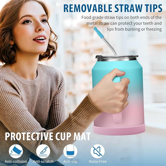 50 oz Mug Tumbler with Handle and Straw - 2-in-1 Lid, Insulated Metal Iced Coffee Thermal Cup, Stainless Steel Water Mugs, Double Wall Vacuum Water Cups Keep Cold-36H Hot-24H, 50oz Large Flask Jug