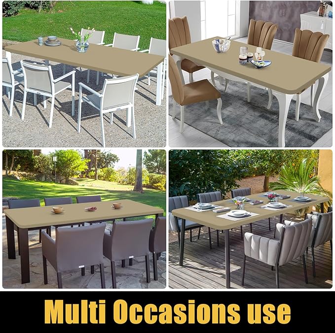 Smiry Rectangle Picnic Table Cloth, Waterproof Elastic Fitted Tablecloths for 8 Foot Tables, Washable Polyester Table Cover for Camping, Indoor and Outdoor (Taupe, 30"x96")