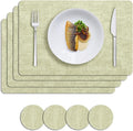 MOSAYT Faux Leather Placemats Set of 4, Heat Resistant Vinyl Place Mats with Coasters, Wipeable Washable Waterproof Oil Proof Table Mats for Kitchen Dining Indoor Outdoor, 12" x 17", Sage Green