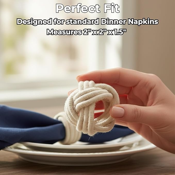 ALPHA Living HOME 8 Pcs Jute Napkin Rings Decorative Napkin Holder Serviette Buckles for Wedding Party Dinner Table Decor Anniversary Birthday Romantic Dinner Holiday, Wedding Daily Use (Off White)