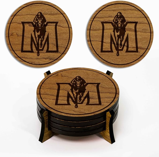 LazerEdge Murray State Racers Wooden Coaster Set - Cherry Wood - Officially Licensed Product - 4-Pack