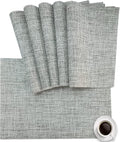 DACHUI Placemats Set of 6, Linen Look Woven Place Mats, Water Resistant, Heat Resistant, Washable, Durable Table Mats (Light Grey)