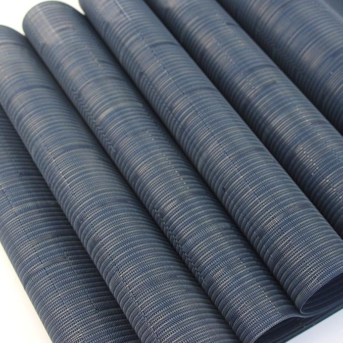 Placemats for Dining Table Woven Vinyl Place Mats Wipe Off Plastic Placemats Stain Resistant Table Mats Set of 6 （Bamboo Navy）