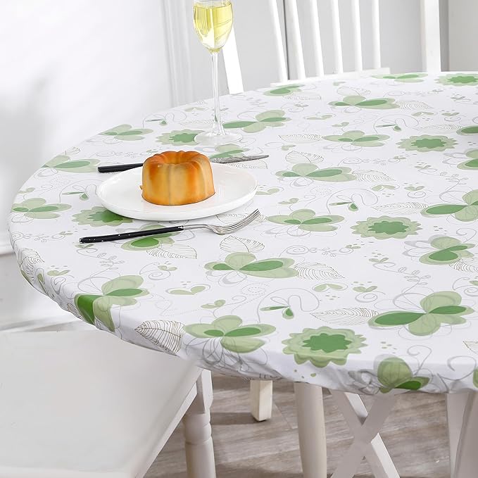 Walrus Round Vinyl Fitted Tablecloth with Flannel Backing Elastic Edge Design Table Cover Waterproof Oil-Proof PVC Table Cloth Stain-Resistant Best for 45"-56" Round