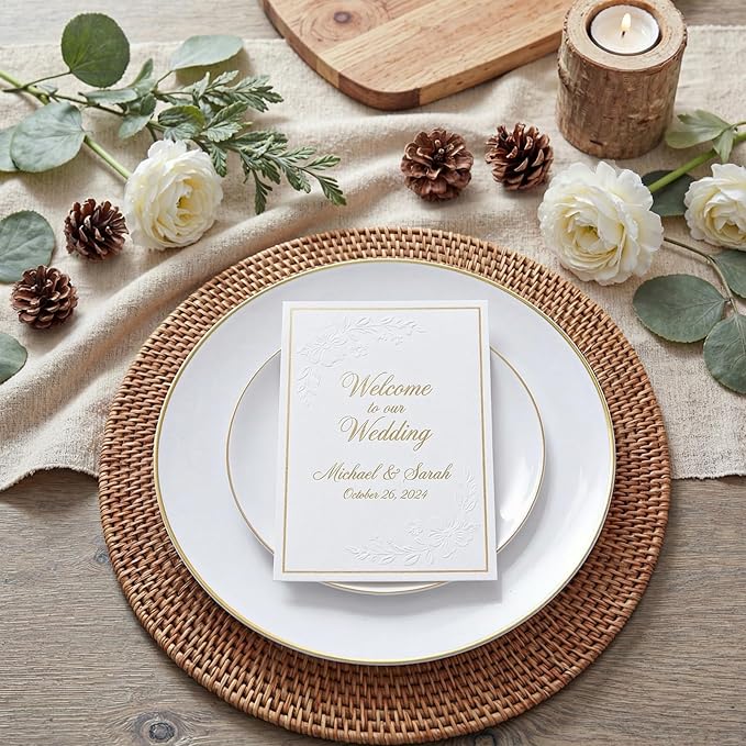 KIRE 100PCS Disposable Plates - White with Gold Rim for Christmas Party/Wedding - Includes 50Pieces 10.25inch Dinner and 50Pieces 7.5inch Dessert/Salad Plates