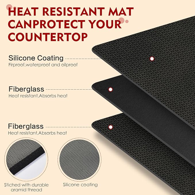 Heat Resistant Mats for Countertop,16x24 in Silicone Heat Resistant Mat for Air Fryer, Fireproof Pad for Coffee Maker,Toaster, Oven, Kitchen Countertop Protector Compatible with Ninja,COSORI, 1PCS
