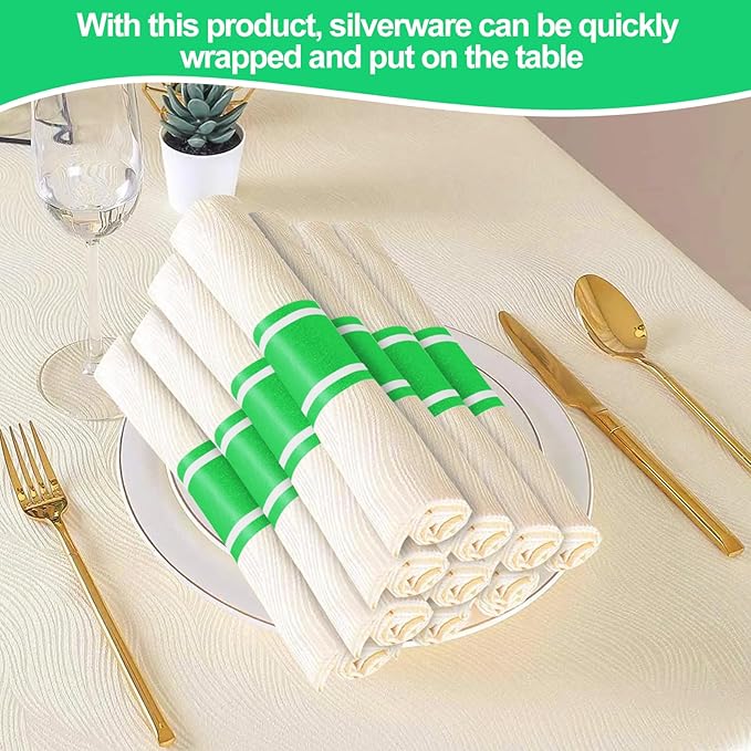 Germiwipe Paper Napkin Bands,Napkin Rings Self Adhesive,Silverware Wraps Bands - Perfect for Birthday Parties, Weddings, Family Reunion & Events (Classic Green -500 PCS)
