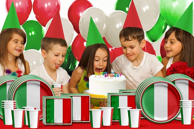 Italy Italian Flag Birthday Party Supplies Set Plates Napkins Cups Tableware Kit for 16